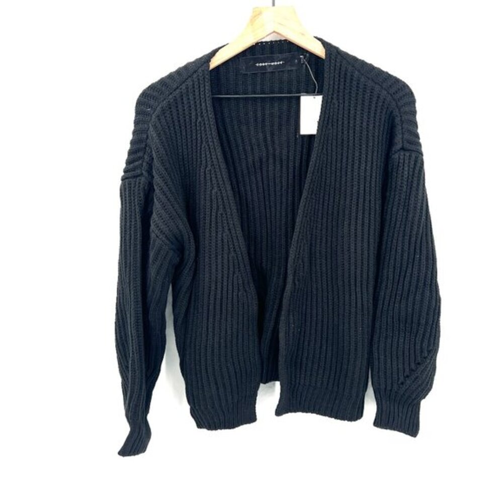 NEW code x Mode black ribbed open‎ front cardigan sweater oversized crop cozy M